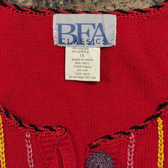 Vintage Cardigan Sweater Rainbow Cottage Preppy 90s Cozy Retro Stripe Red 1X - Picture 3 of 6